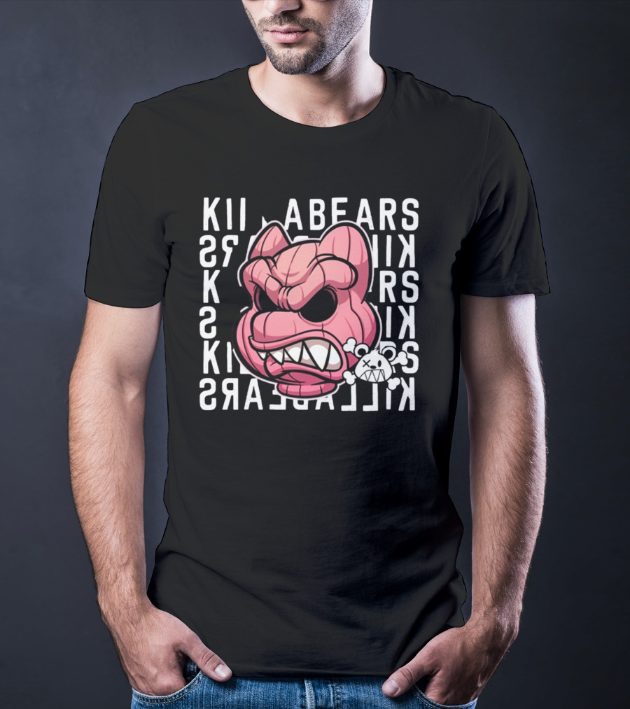 Killabears Angry Pink Bear With Skull And Bones T-Shirt