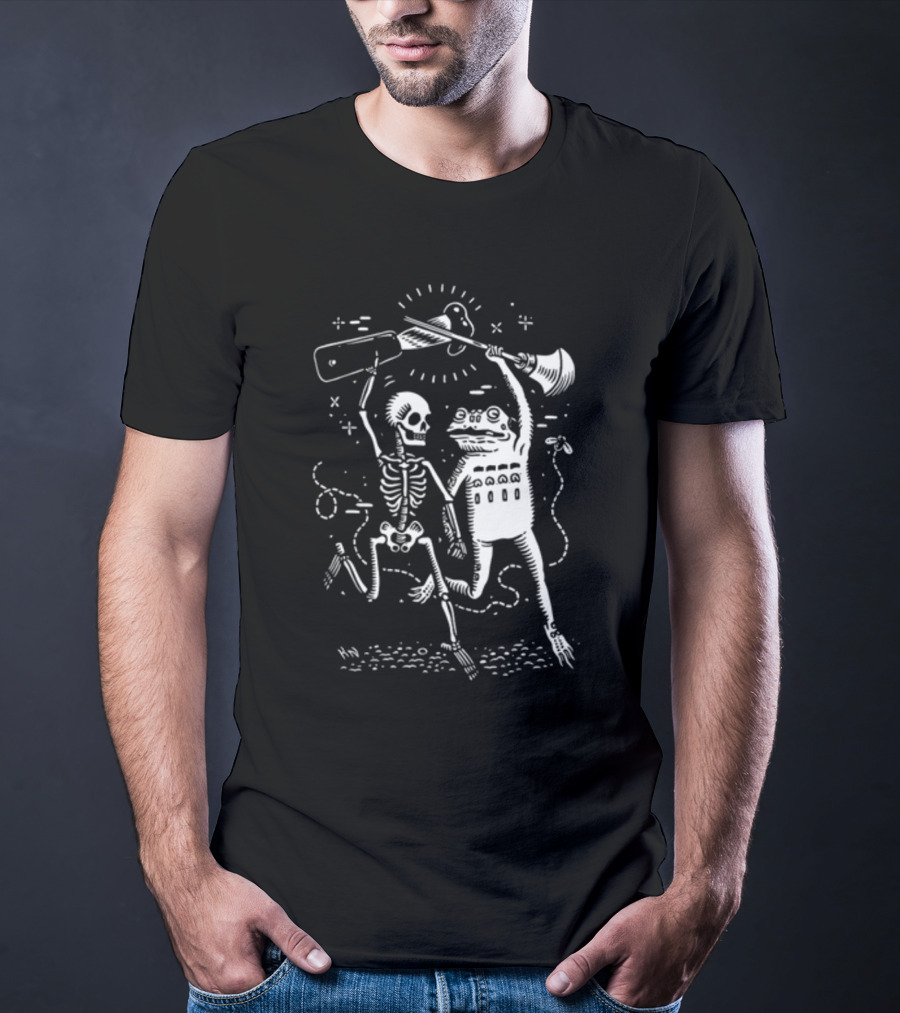 Flashfloodprint Kathleen Neeley Skeleton Frog Battle Friends T-Shirt