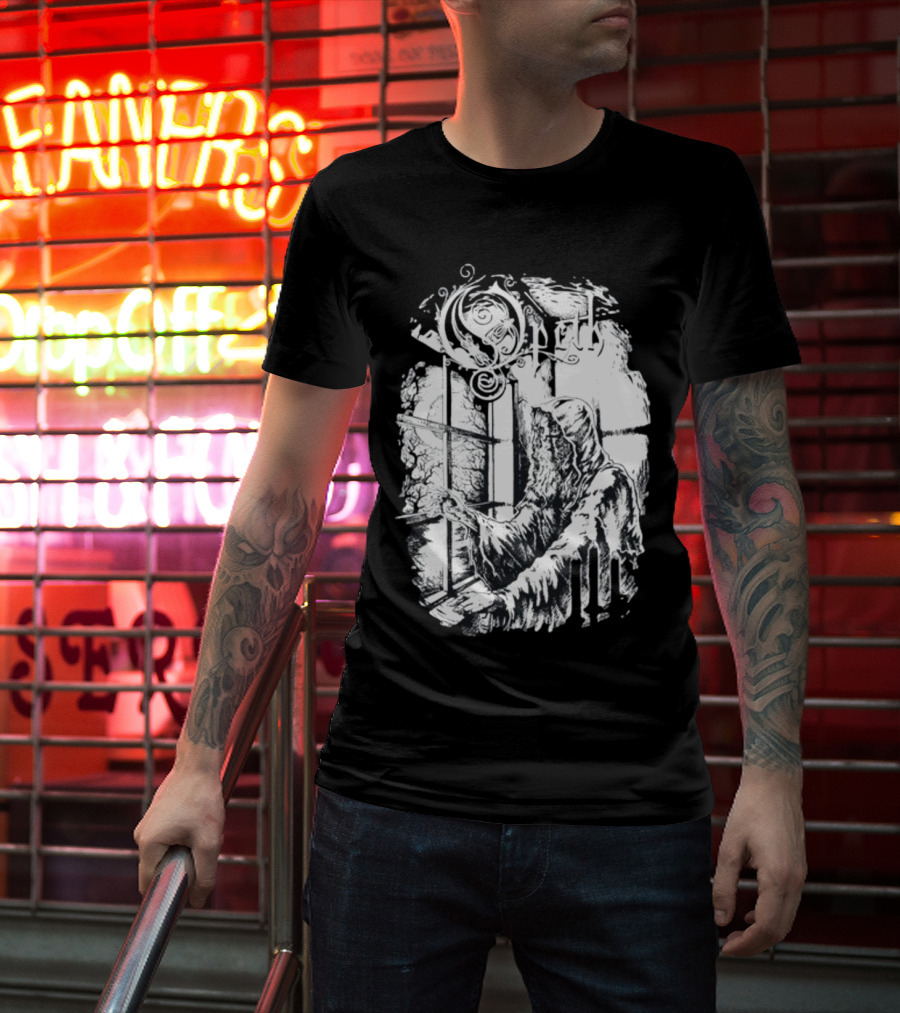 Opet Hooded Figure At Gothic Windowpane T-Shirt