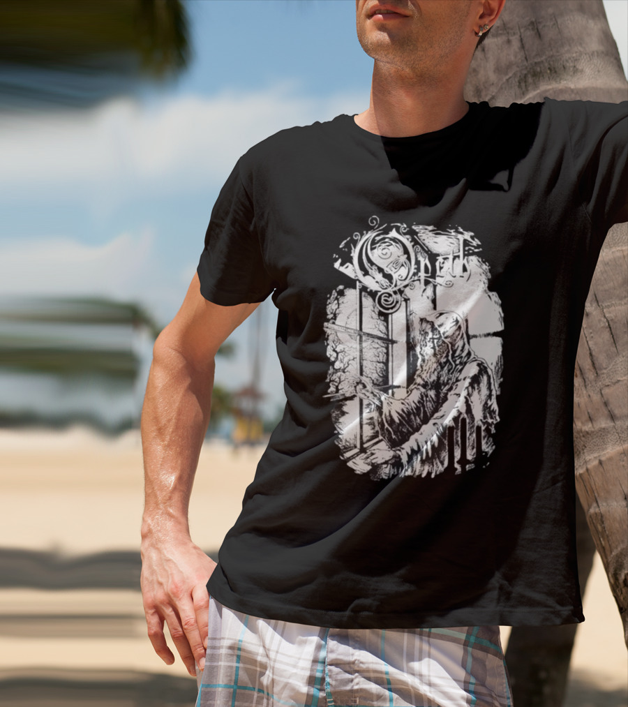 Opet Hooded Figure At Gothic Windowpane T-Shirt