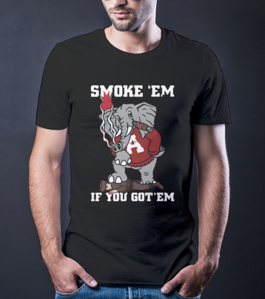 Smoke Em Alabama Elephant Graphic Red White Football T-Shirt