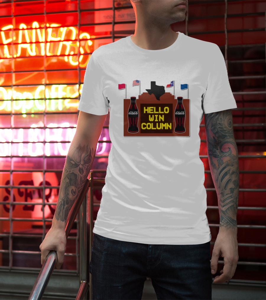 Coca-Cola Hello Win Column Texas Flags Retro T-Shirt