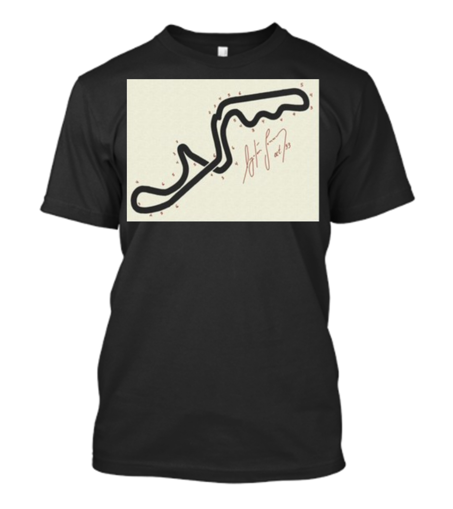 Ayrton Senna Hand-Drawn Suzuka GP 1993 Circuit Map Autograph T-Shirt