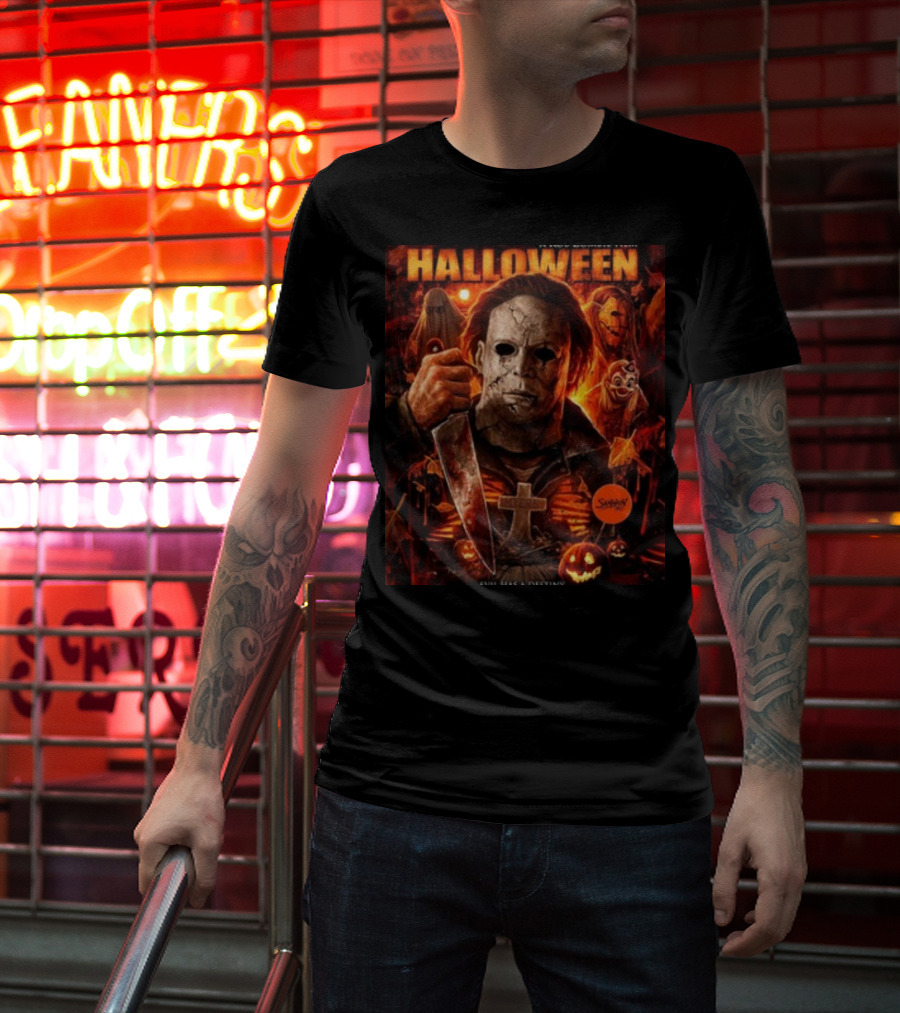 Rob Zombie's Halloween Evil Has A Destiny Michael Myers Mask Knife Horror Scene T-Shirt