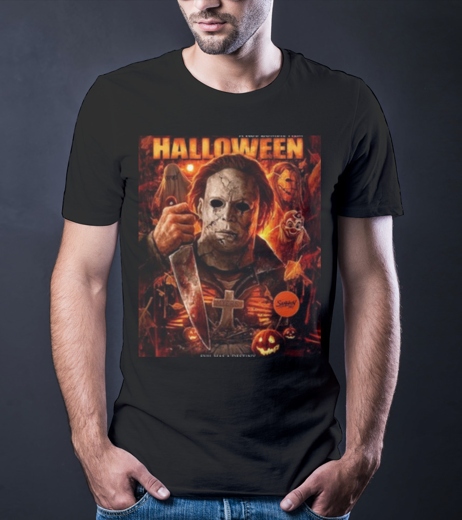 Rob Zombie's Halloween Evil Has A Destiny Michael Myers Mask Knife Horror Scene T-Shirt