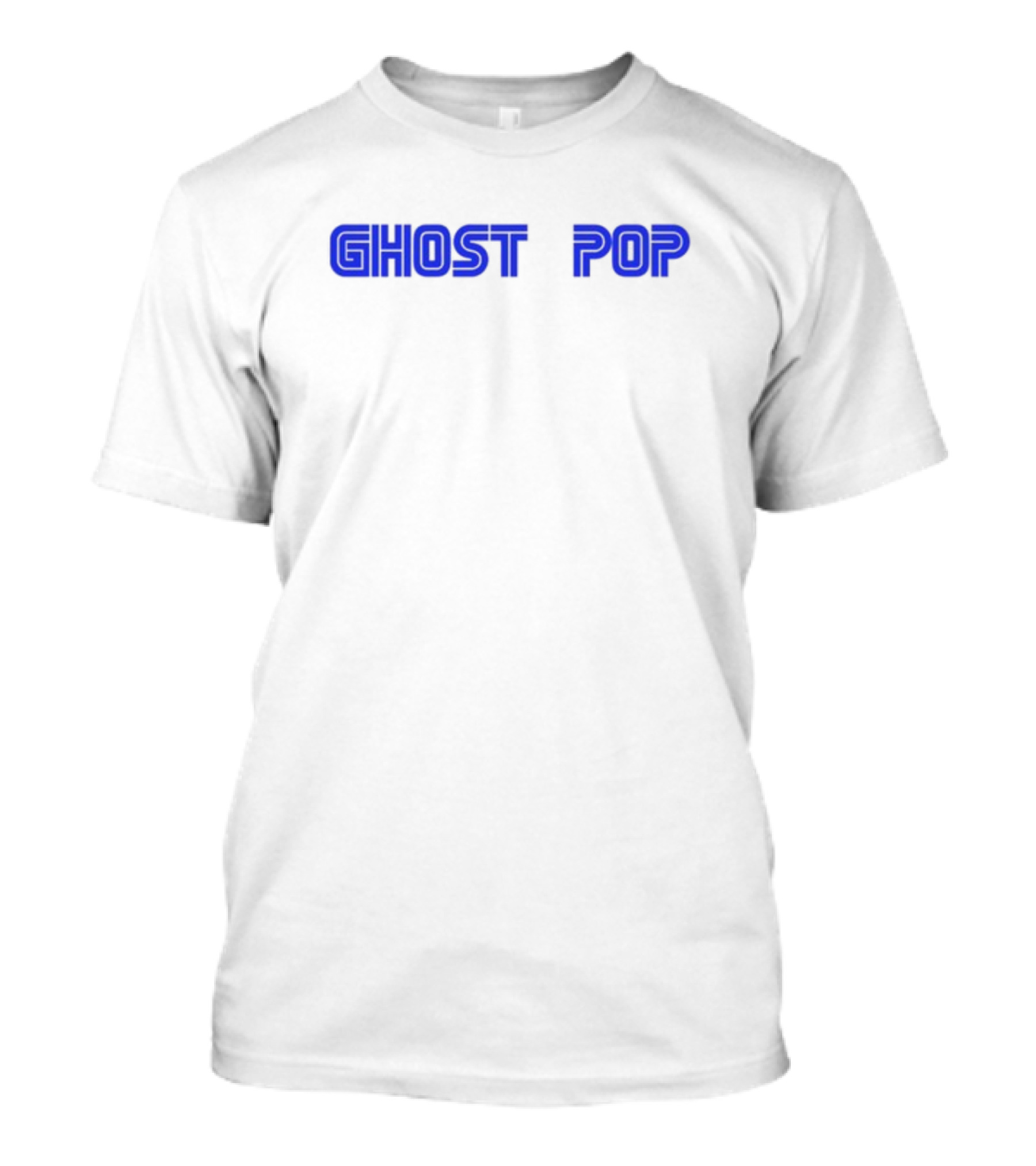 GHOST POP Retro Sci-Fi Neon Blue Text T-Shirt