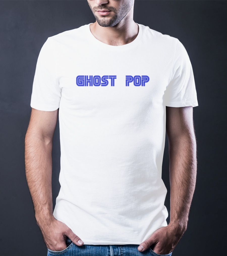 GHOST POP Retro Sci-Fi Neon Blue Text T-Shirt