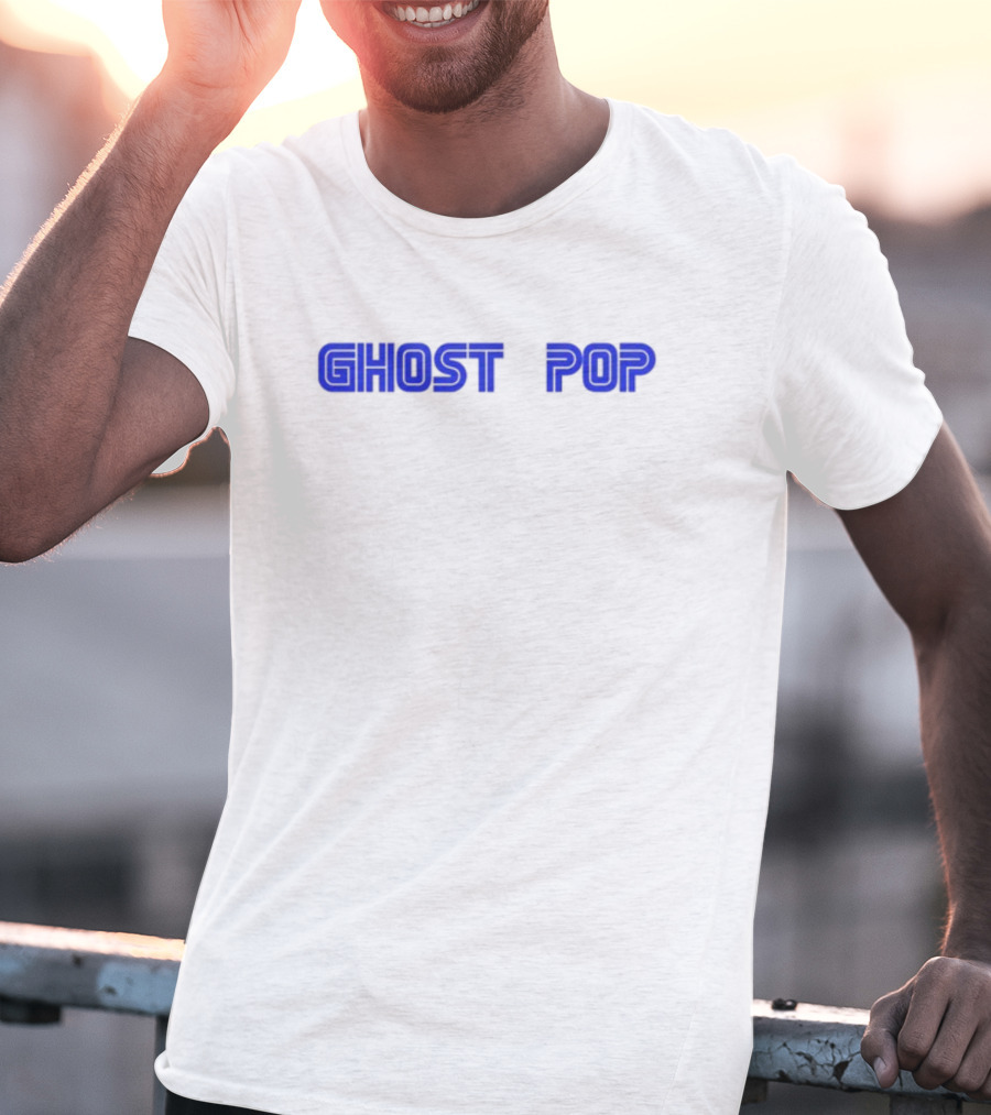 GHOST POP Retro Sci-Fi Neon Blue Text T-Shirt