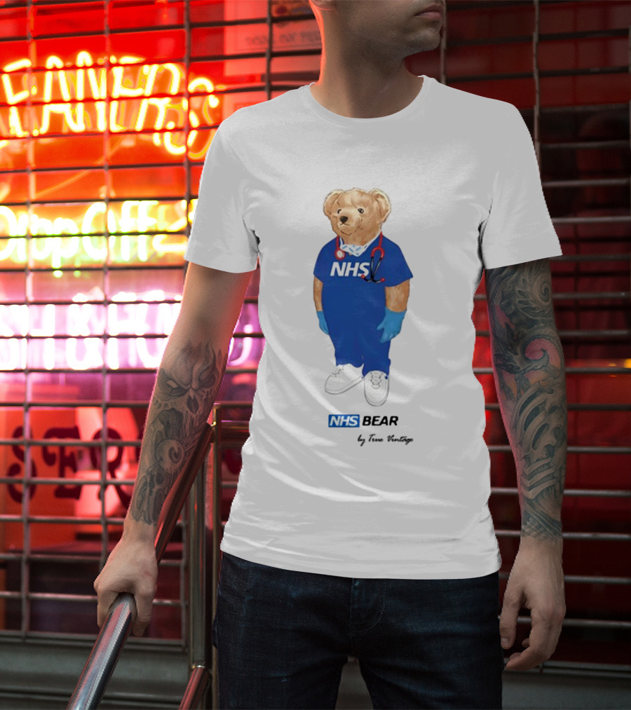 NHS Bear Blue Scrubs With Stethoscope And Gloves T-Shirt