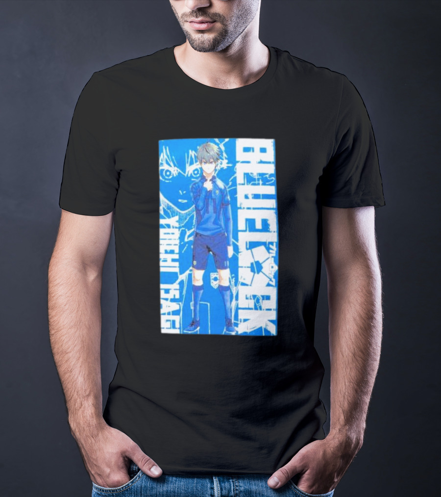 Blue Lock Isagi Yoichi Anime Soccer Character Bold Blue T-Shirt