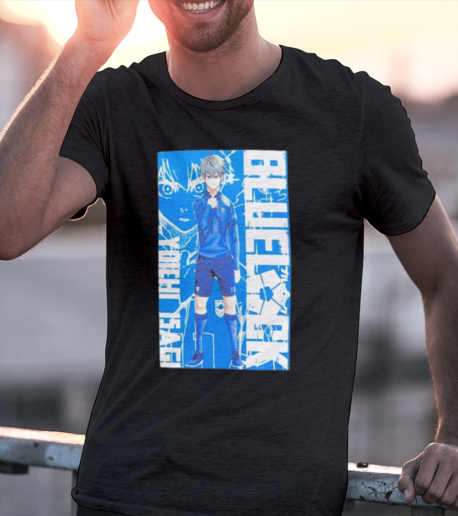 Blue Lock Isagi Yoichi Anime Soccer Character Bold Blue T-Shirt