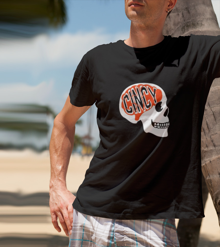 Cincy On The Brain Football Helmet Skull T-Shirt