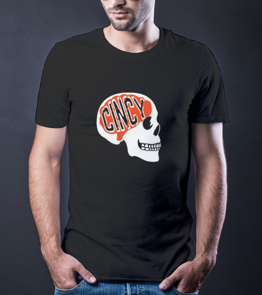 Cincy On The Brain Football Helmet Skull T-Shirt