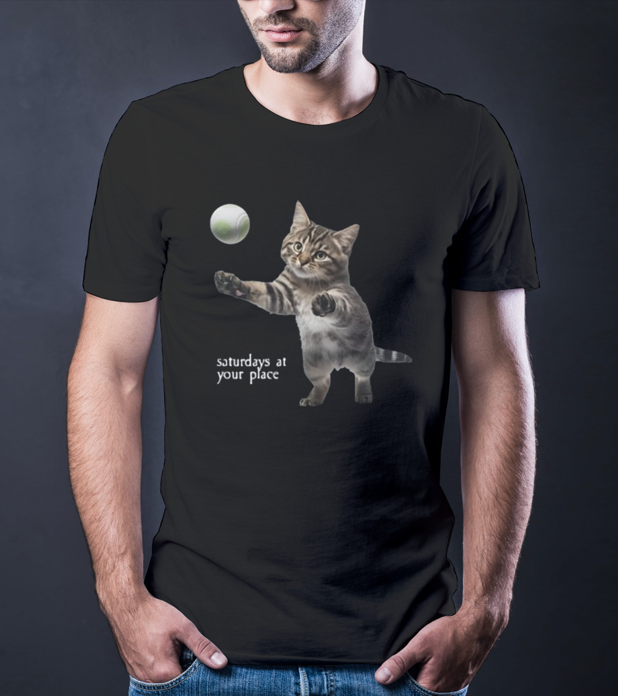 No Sleep Records Cat Playing Tennis Ball Saturdays At Your Place T-Shirt