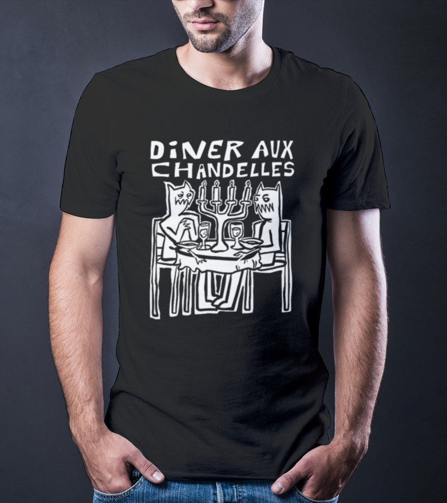 Iskream5 Diner Aux Chandelles Candlelit Dinner With Cat Creatures T-Shirt