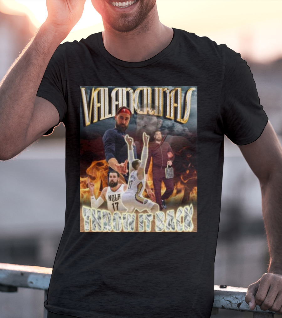 Valanciunas Throw It Back NOLA 17 Basketball Flames T-Shirt