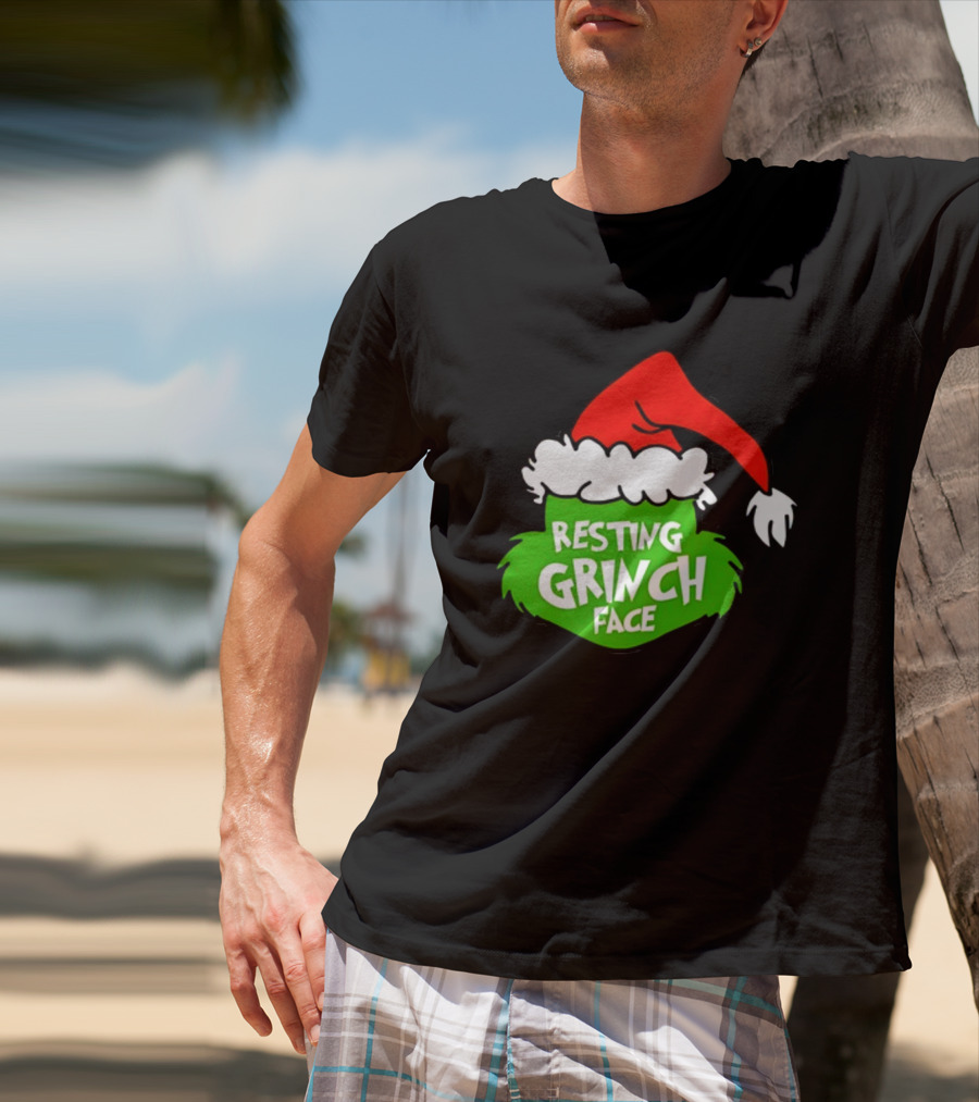 Resting Grinch Face Santa Hat Christmas T-Shirt