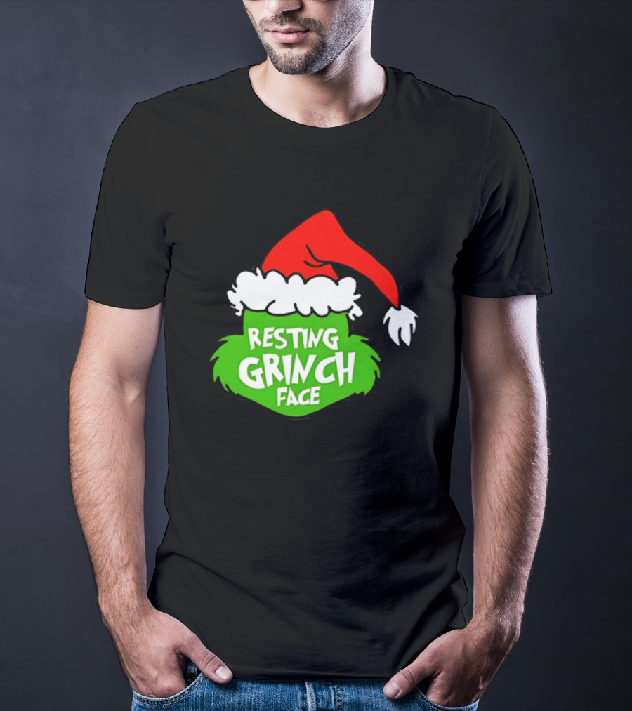 Resting Grinch Face Santa Hat Christmas T-Shirt