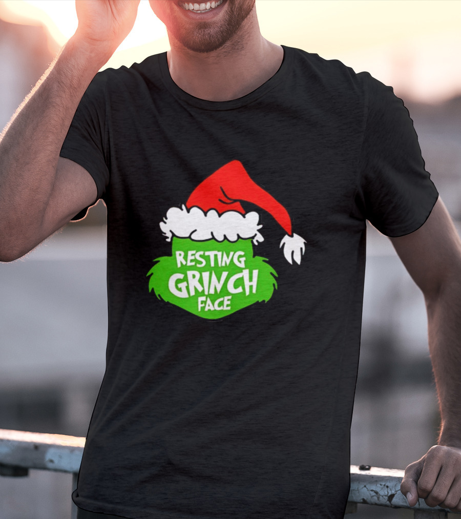 Resting Grinch Face Santa Hat Christmas T-Shirt
