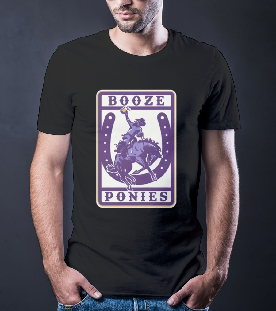 Booze Ponies Rodeo Rider With Horseshoe And Drink Cup T-Shirt