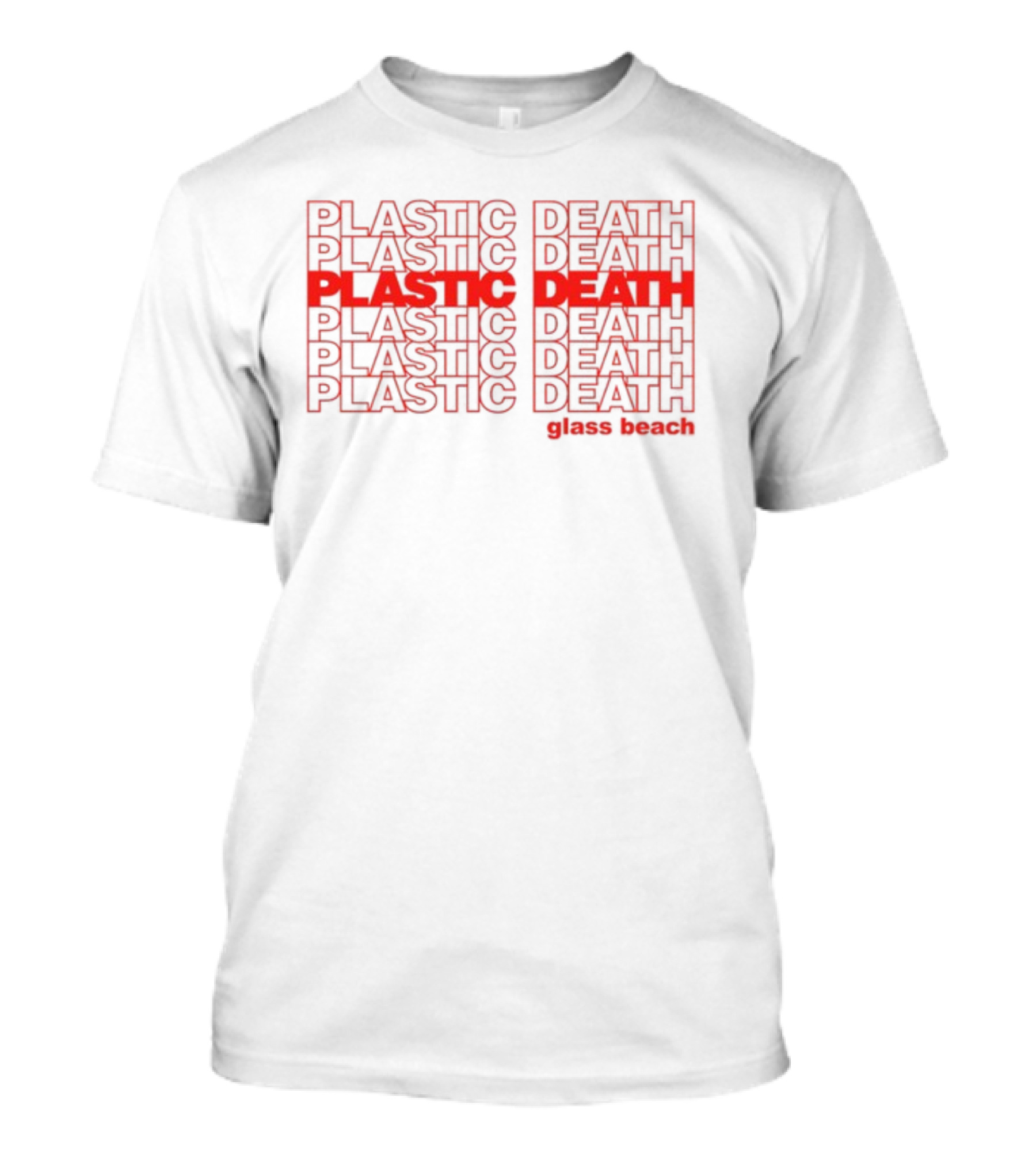 Plastic Death Glass Beach Repeated Text Ringer T-Shirt