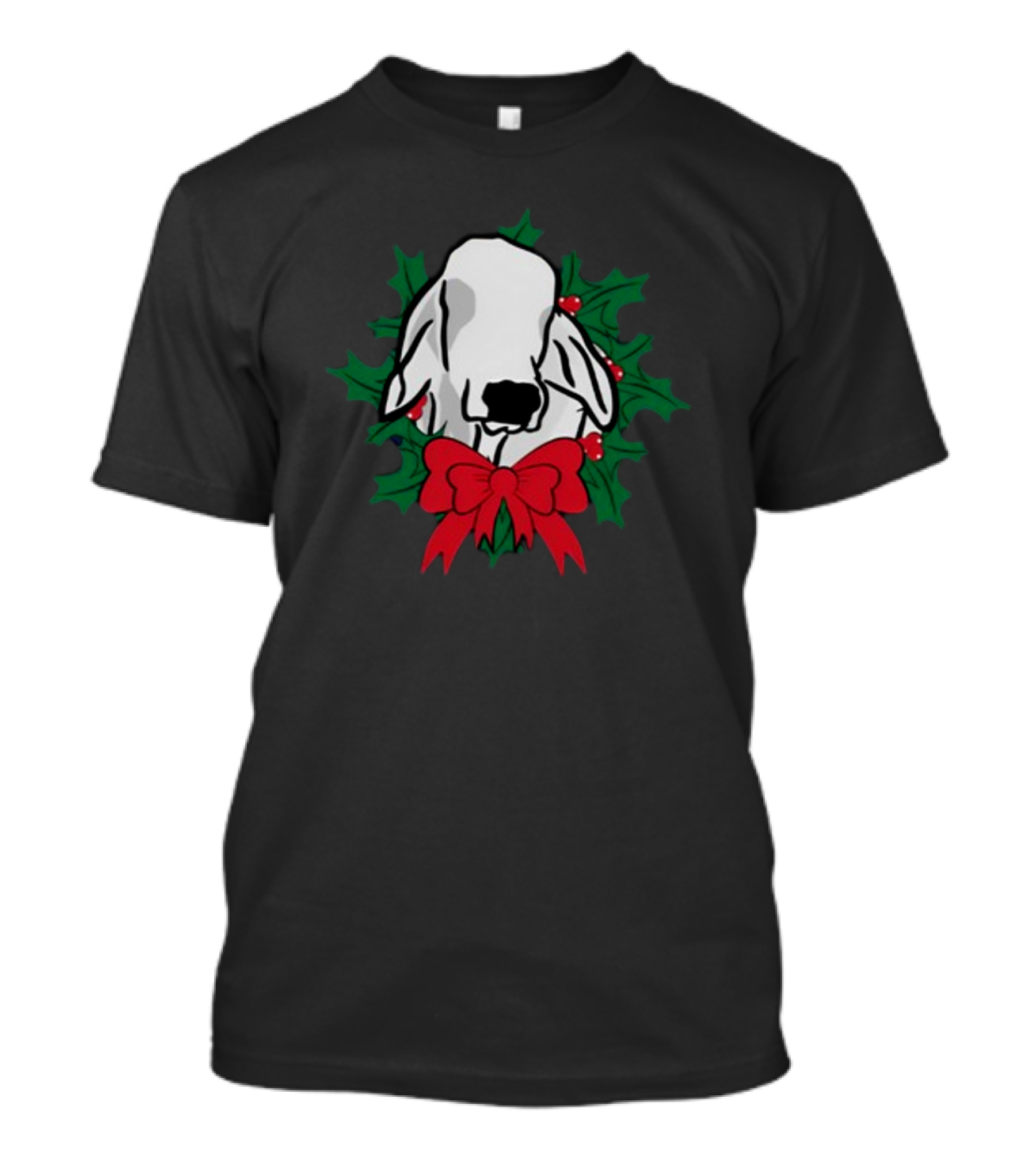 Brahman Cow Head With Festive Christmas Wreath And Bow T-Shirt