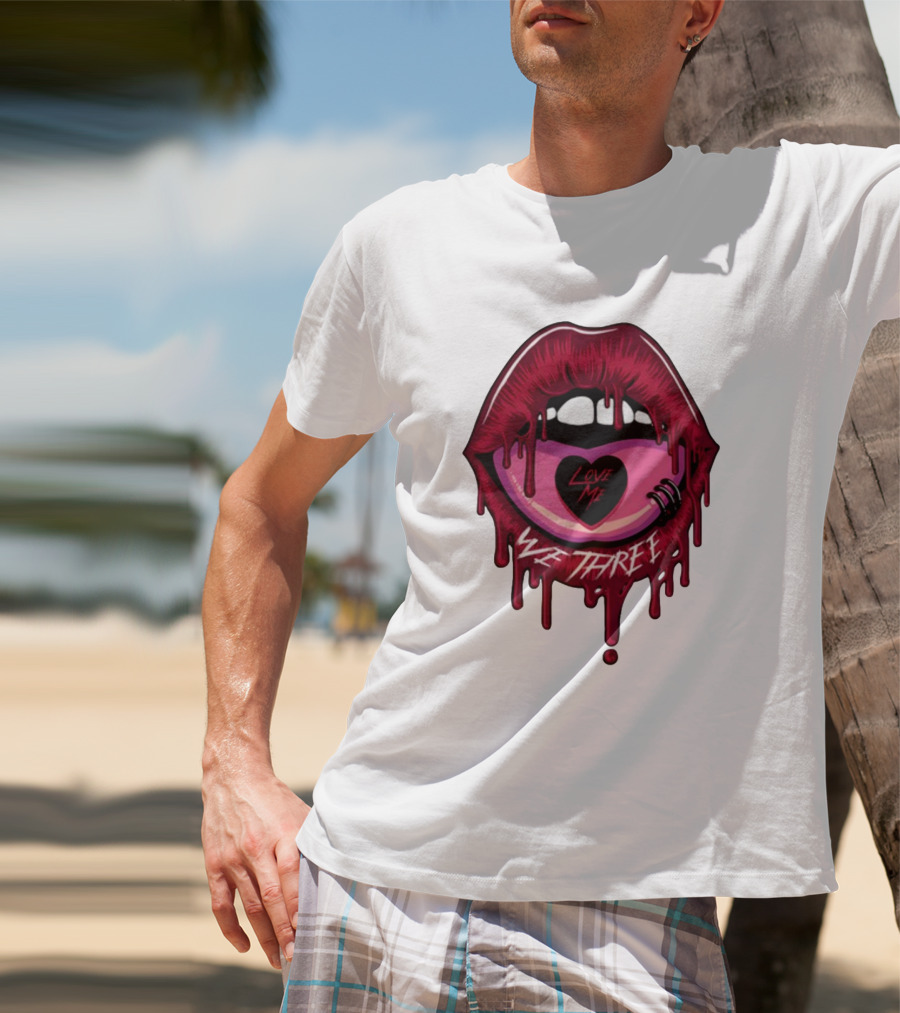 We Three Love Me Dripping Lips Heart Tattoo T-Shirt