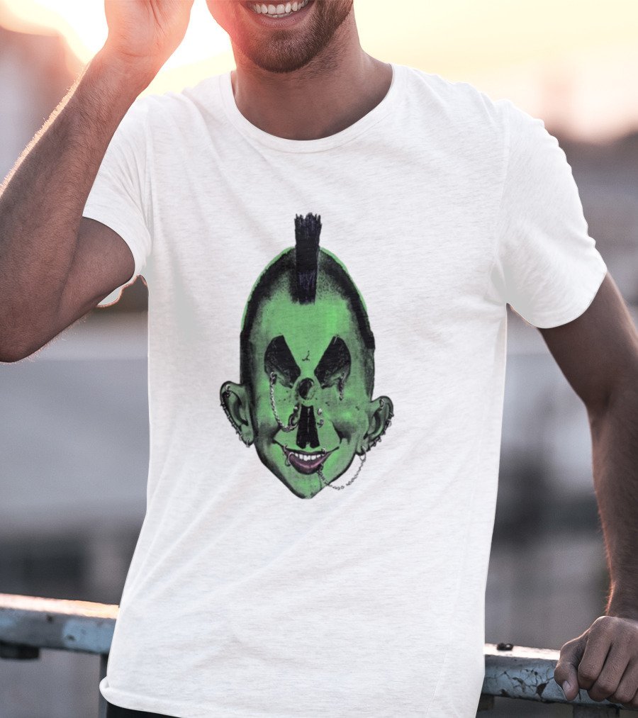Willy Warhol Green Punk Face Mohawk Piercings T-Shirt