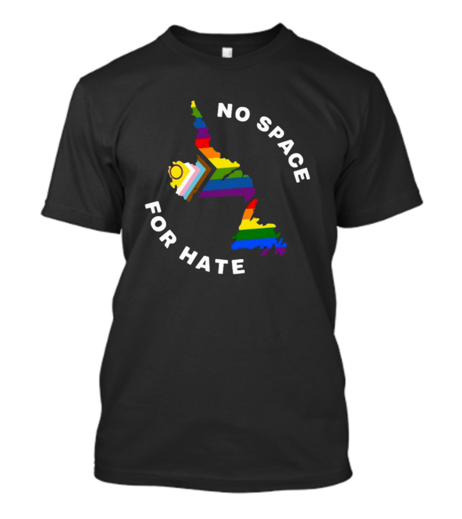 No Space For Hate Rainbow Pride Inclusivity Flag And Map T-Shirt
