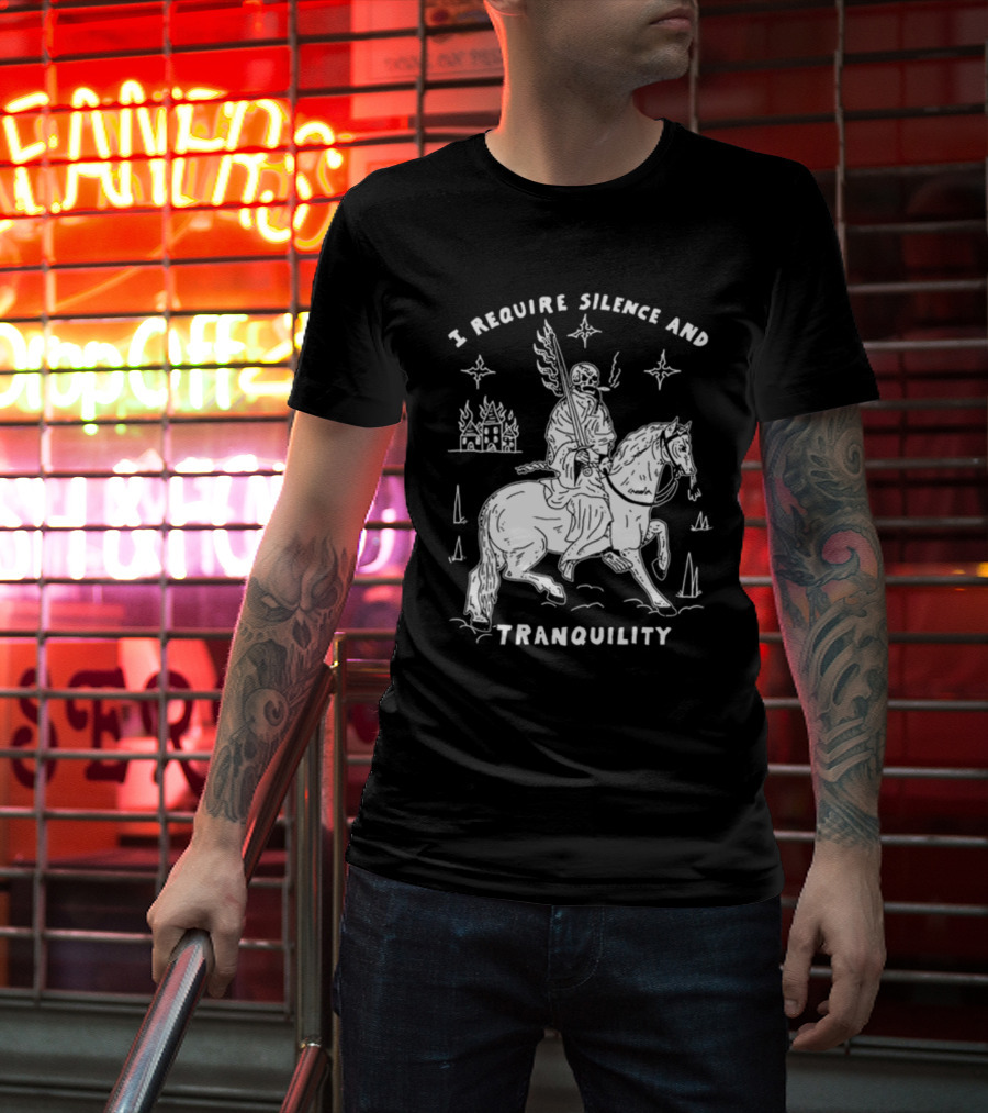 I Require Silence And Tranquility Grim Reaper On Horse With Burning Castle And Stars T-Shirt