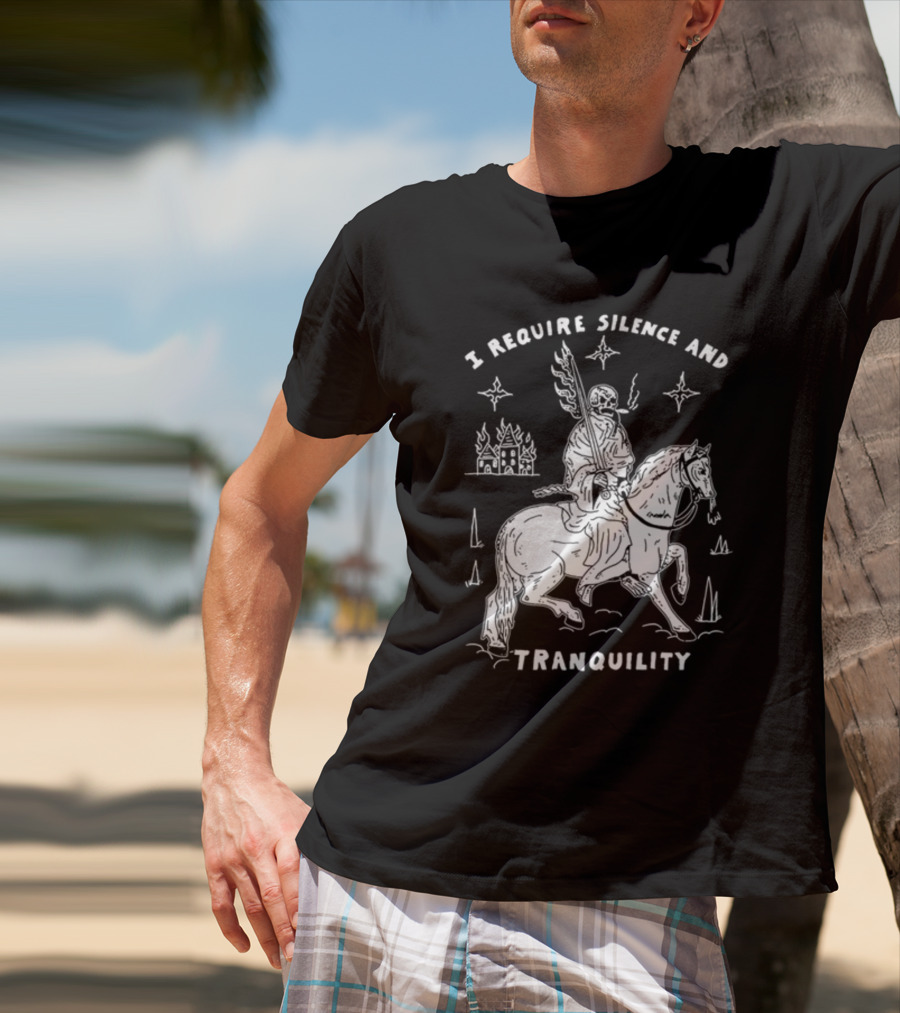 I Require Silence And Tranquility Grim Reaper On Horse With Burning Castle And Stars T-Shirt