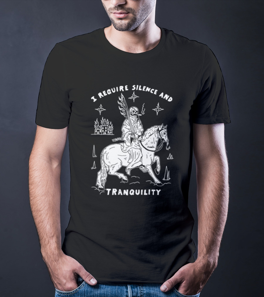 I Require Silence And Tranquility Grim Reaper On Horse With Burning Castle And Stars T-Shirt