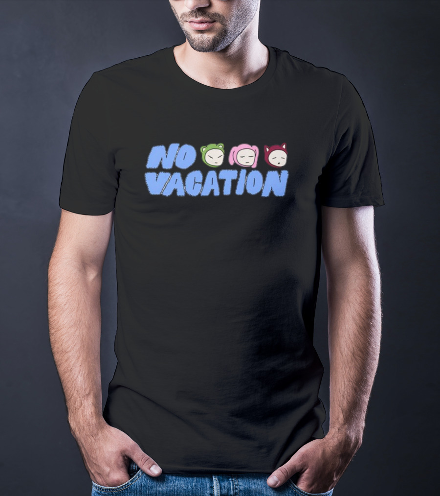 No Vacation Store Ivory No Vacation Text With Cartoon Faces T-Shirt