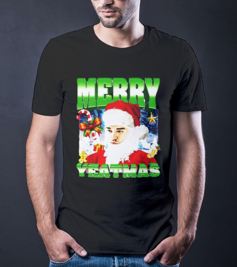 Memeabletees Merry Yeatmas Santa Claus Candy Canes And Snowflakes T-Shirt