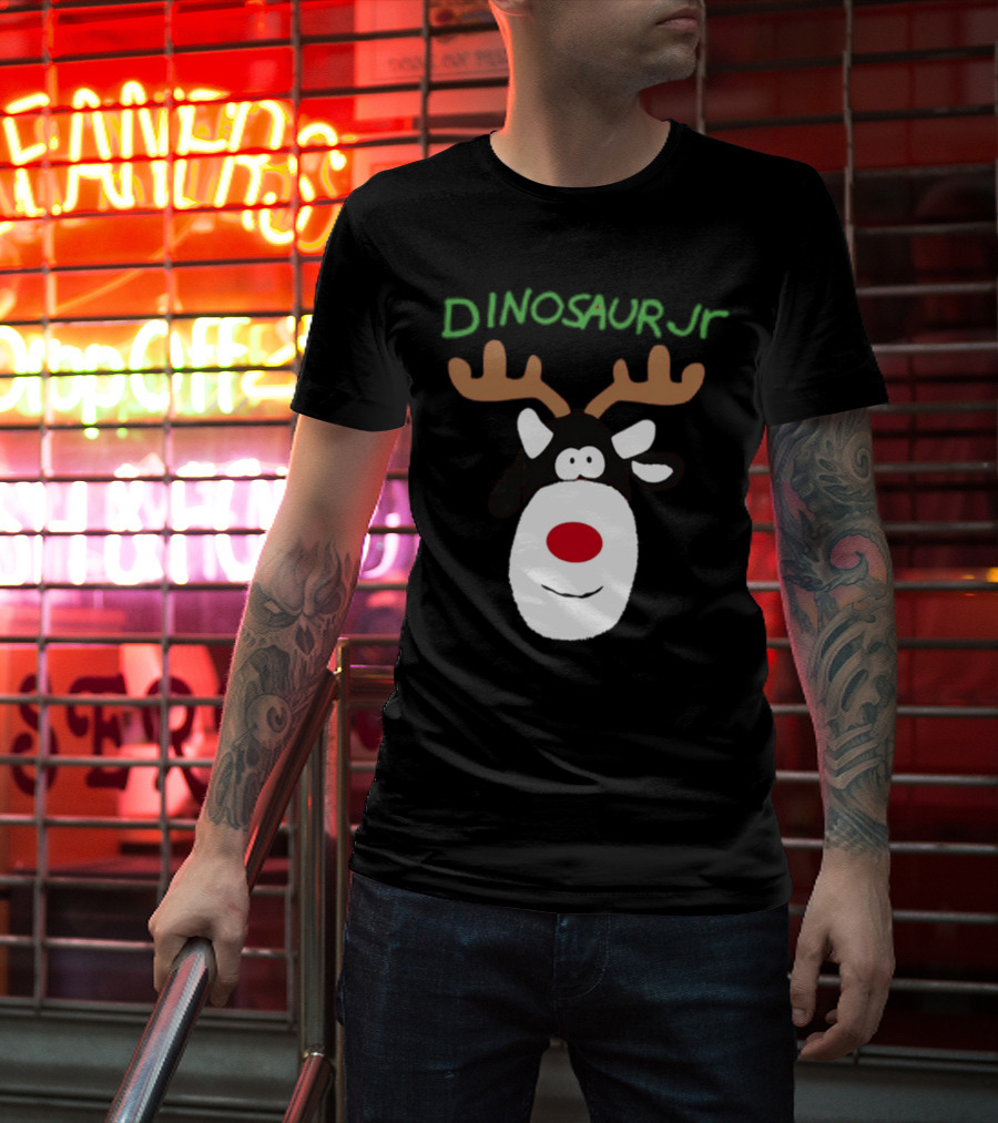 Dinosaur Jr Reindeer With Red Nose And Antlers T-Shirt