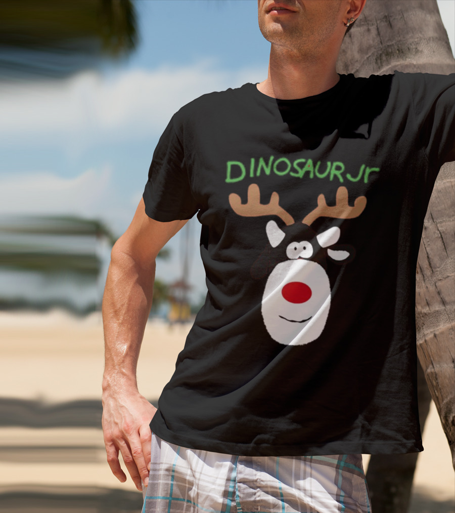 Dinosaur Jr Reindeer With Red Nose And Antlers T-Shirt