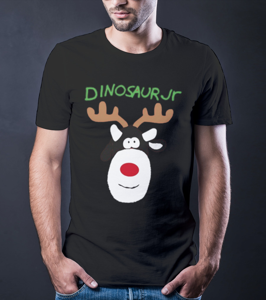 Dinosaur Jr Reindeer With Red Nose And Antlers T-Shirt
