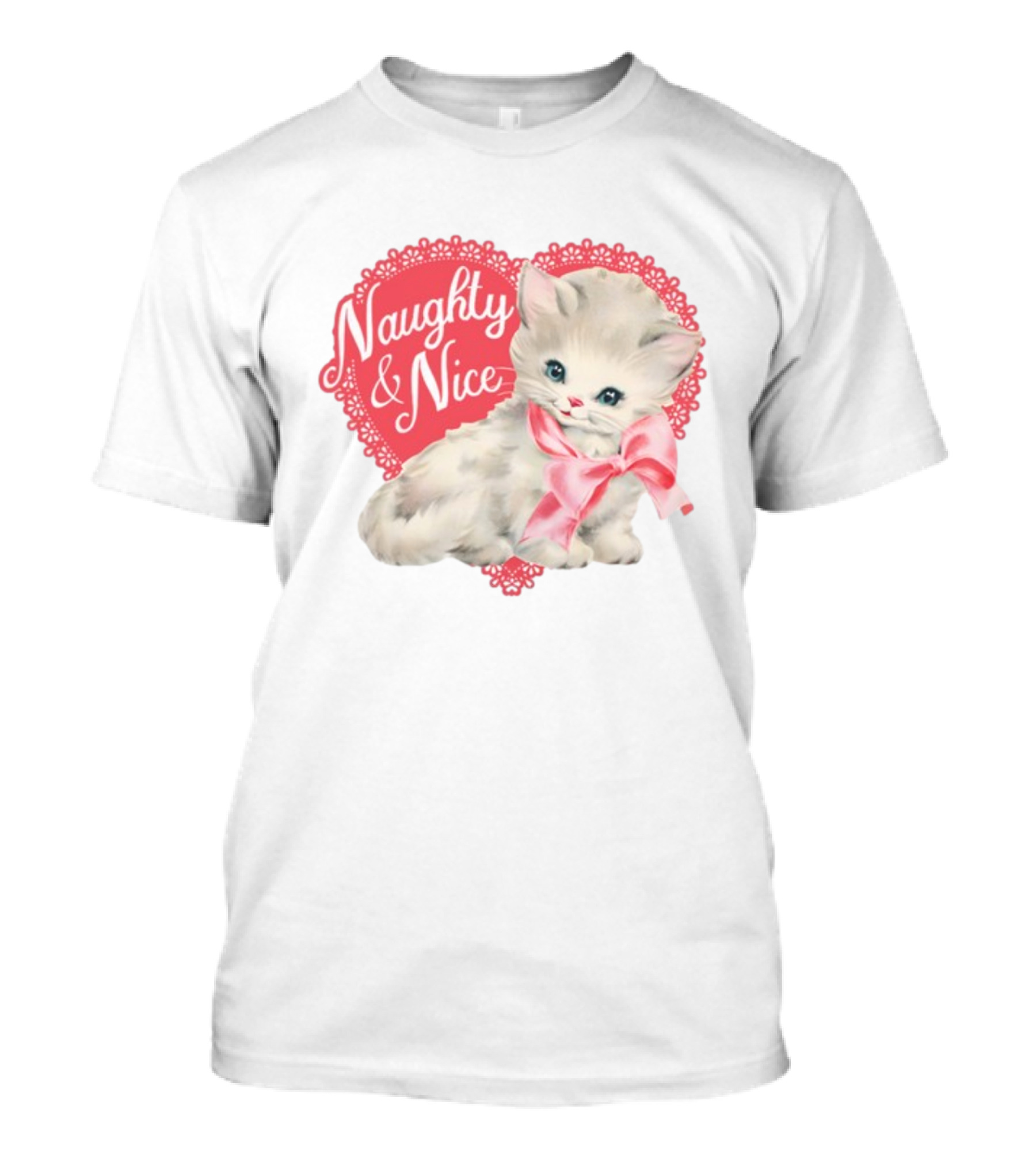 Nessa Barrett Store Naughty And Nice Kitten Heart Bow T-Shirt