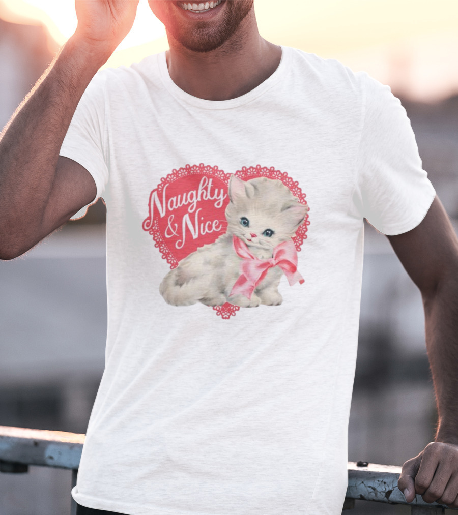 Nessa Barrett Store Naughty And Nice Kitten Heart Bow T-Shirt
