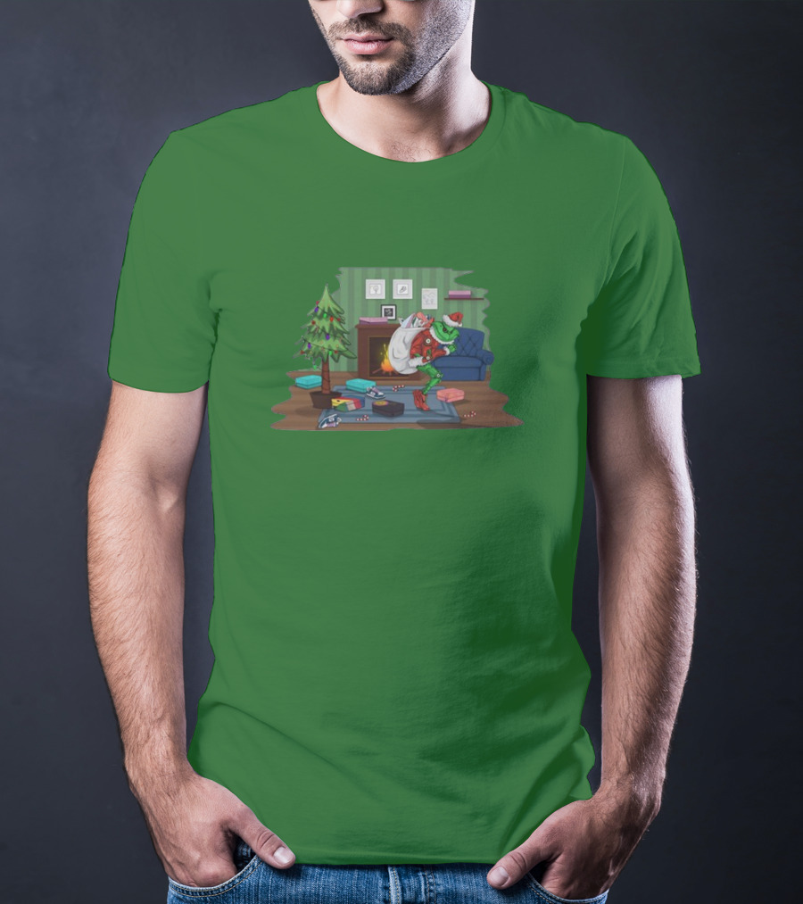 How The Grinch Stole Sneakers Stealing Colorful Boxes By Christmas Tree T-Shirt