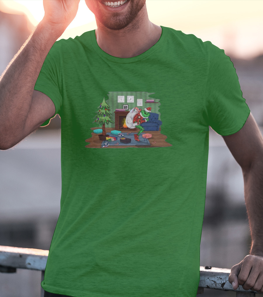How The Grinch Stole Sneakers Stealing Colorful Boxes By Christmas Tree T-Shirt
