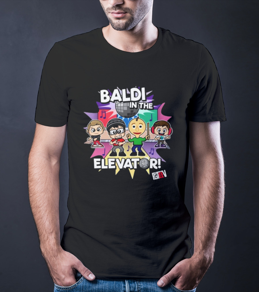 Baldi In The Elevator FGTEEV Characters With Disco Ball And Music Notes T-Shirt