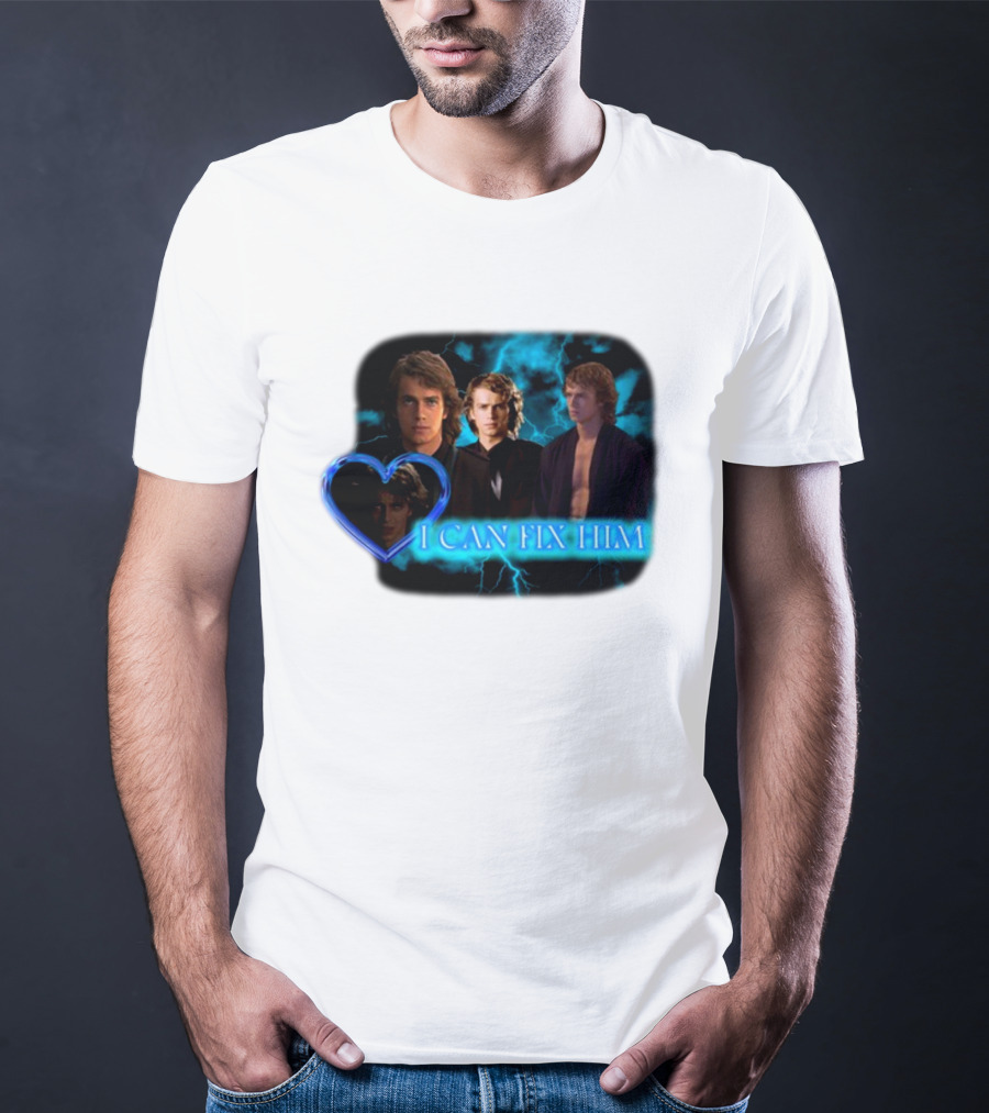 I Can Fix Him Anakin Blue Heart Lightning Background T-Shirt