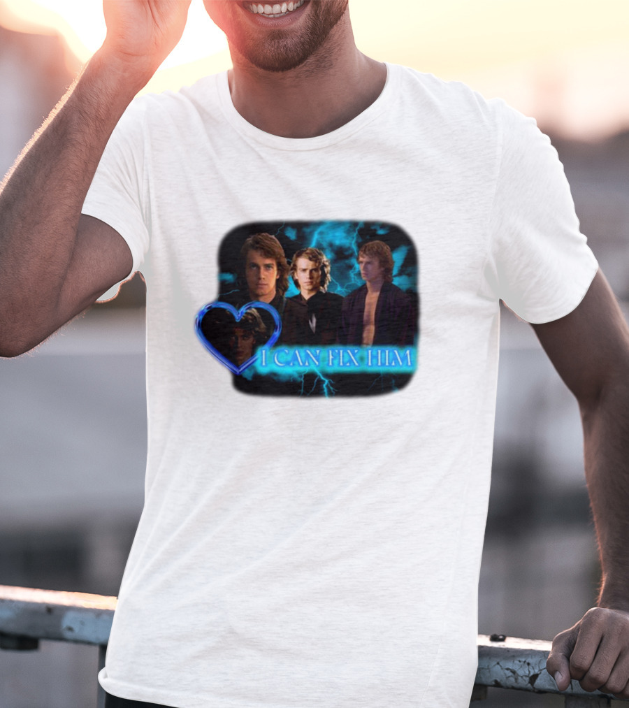 I Can Fix Him Anakin Blue Heart Lightning Background T-Shirt