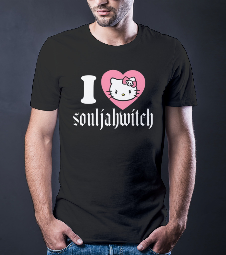 I Love Souljahwitch Cute Cat In Pink Heart T-Shirt