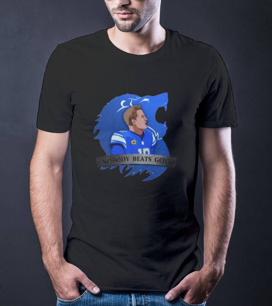 Nobody Beats Goff Detroit Lions Quarterback Blue Lion Background T-Shirt