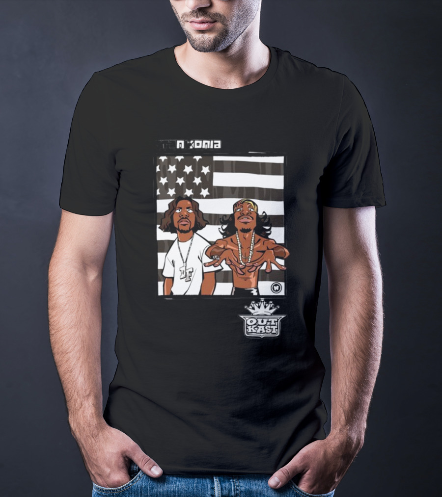 Stankonia Outkast Cartoon Style Stars And Stripes Duo Art By Nuri Durr T-Shirt