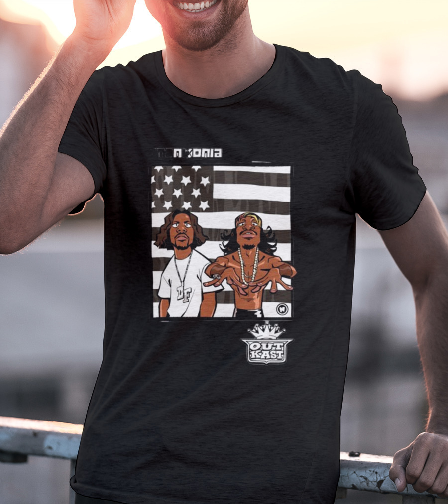 Stankonia Outkast Cartoon Style Stars And Stripes Duo Art By Nuri Durr T-Shirt