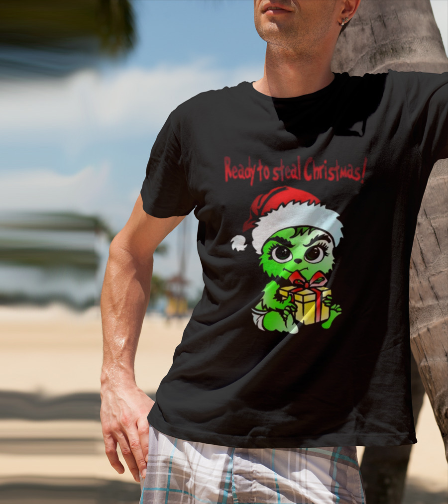 Cathygraphics3 Ready To Steal Christmas Green Santa Hat Gift T-Shirt