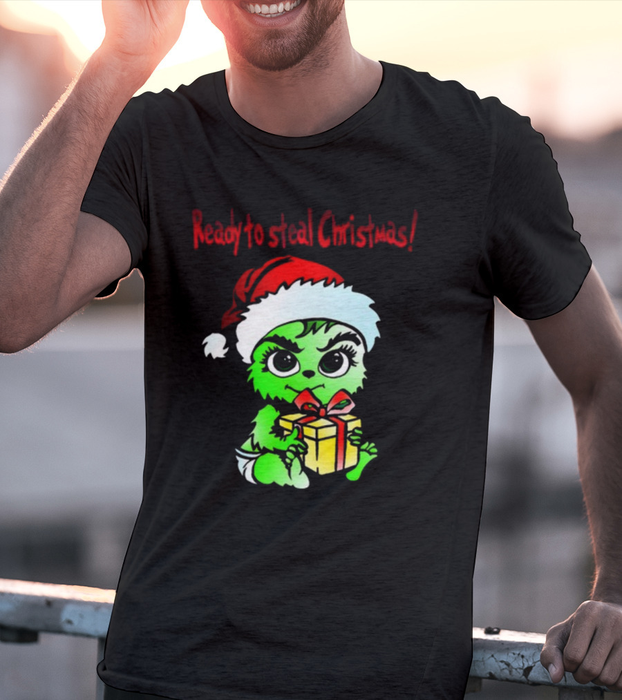 Cathygraphics3 Ready To Steal Christmas Green Santa Hat Gift T-Shirt